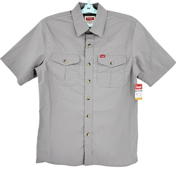 NWT Wrangler Men's Heritage Relaxed Fit Stretch Short Sleeve Grey Shirt Size S - Picture 1 of 12